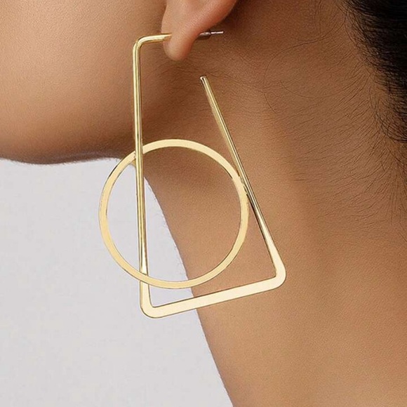 2/$30🌵 Gold Line Geometric Earrings Trapezoid Circle Hoop Shapes Boho Gift NEW - Picture 7 of 15